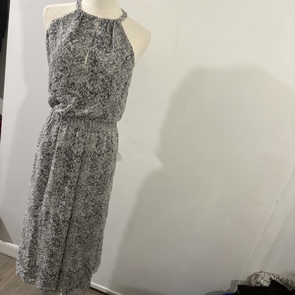 Valette Silk Sleeveless Halter Neck Maxi Dress Sz 2 Gray White Boho Peasant